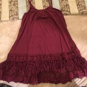 Maroon Cami with lace hem/ Shirt extender